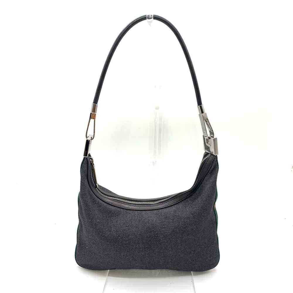 Gucci Black Canvas Shoulder Bag with Silver Hardware